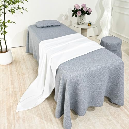 Massage Bed Sheet, Breathable Massage Table Skirt with Face Hole, Washable Reusable Beauty Bed Cover, Spa Bed Cover for Salon Massage, Grey, Massage Table Skirt