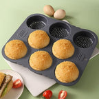 Hamburger Bun Pan,8 Cavities Silicone Hamburger Buns Mold,Non Stick Baking Pan for Making Hamburger,Bread Pans for Homemade Bread,Perforated Bakery Molds for Buns,Microwave Oven Refrigerator Safe