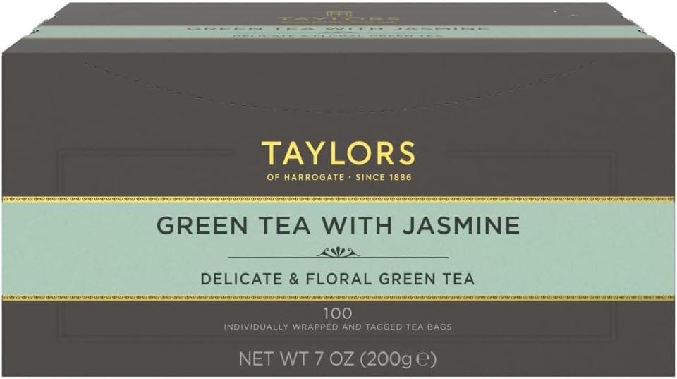 Taylors of Harrogate Green Tea with Jasmine, Individually Wrapped Bags, 100 Count (Pack of 1), Delicate, Floral and Sweet, Caffeinated, Enjoy Hot or Iced, 100 Teabags