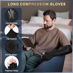 Long Copper Compression Arthritis Gloves for Women & Men, Medical Arm & Hand Compression Gloves, Fingerless Pressuse Gloves, Hand Support Sleeves for Carpal Tunnel, Lymphedema, Hand Pain, Edema