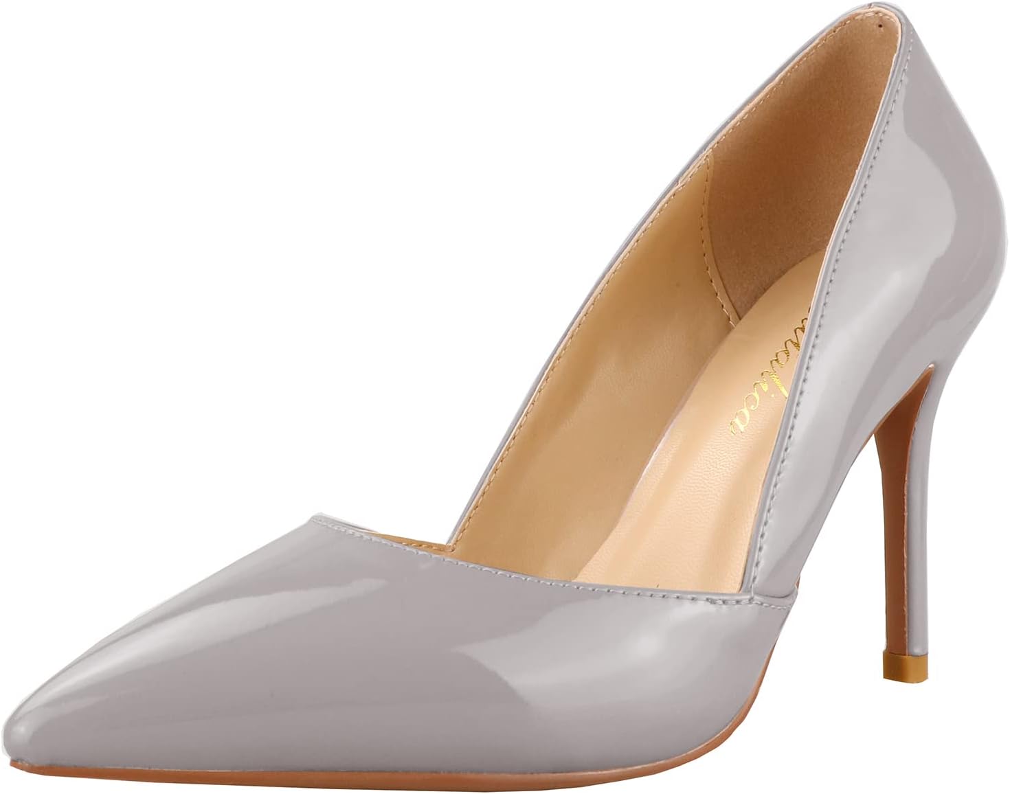 Lutalica Women's Patent Leather Pointed Toe Medium Heel Slip On Dress Stiletto Pumps for Office Party Evening