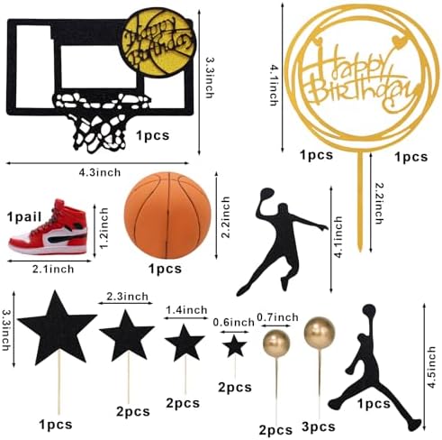 Basketball Cake Toppers 17pcs Basketball Star Themed Cake Decorations for Boy Sport Cake Topper Party Decorations Supplies