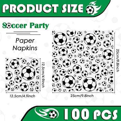 Tinlade 100 Sheets Soccer Football Napkins Bar Football Club Decorations Neon Disposable Paper Napkin Soccer Glow Birthday Party Supplies(Soccer)
