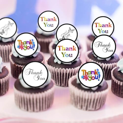 Cian's Cupcake Toppers Ltd Thank You Cupcake Topper, 48 Count, 1.18 inches, Edible Wafer