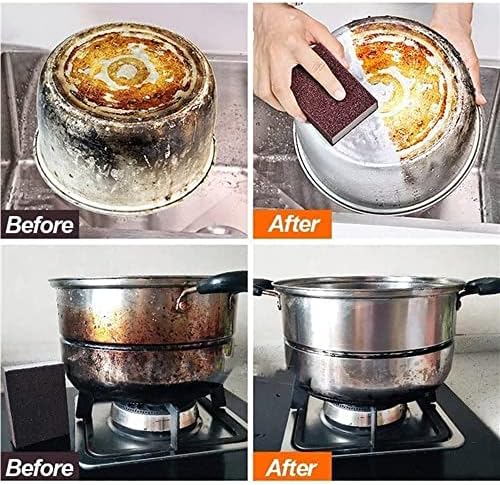 Nano Carborundum Sponge with Handle, 6Pcs Emery Scrubbing Sponge for Pots and Pans, Kitchen Stainless Steel Cleaner, Household Cleaning Tool