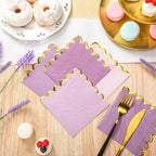 100 Pack Scalloped Cocktail Napkins with Gold Foil Accents Beverage Napkins Scalloped Disposable Paper for Wedding Shower Baby Dinner Birthday Party Supplies 5 x 5''(Purple)