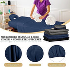 Kinlop 3 Sets Microfiber Massage Table Sheet Set 3 Colors 3 Piece Set Includes Massage Flat Sheet Fitted Sheet and Massage Face Rest Cover Stain Wrinkle-Resistant(Black, Dark Gray, Navy)