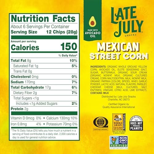 LATE JULY Snacks Mexican Street Corn Tortilla Chips, 6 Oz Bag (Pack of 4)