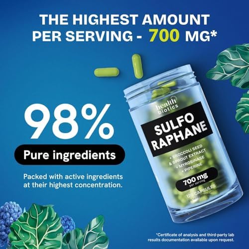 Sulforaphane Supplement Organic Broccoli Sprouts | Stabilized Sulforaphane from Broccoli Florets & Seeds | Organic Sulfur Supplements 120 Pills | 1 Pack