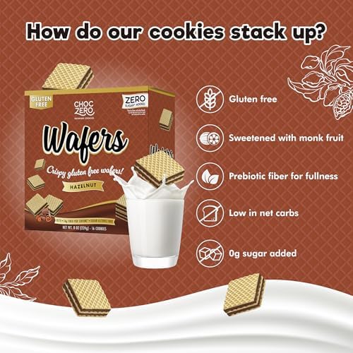 ChocZero Hazelnut Wafer Cookies – No Added Sugar, Keto Friendly, Low Carb Cookies with No Sugar Alcohols, Gluten Free & Individually Wrapped – 8 oz Box