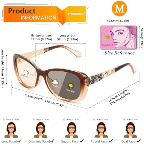 FEISEDY Polarized Women Sunglasses Retro Shades Photochromic Lens Sparkling Crystal Sunglasses UV400 Protection B0144