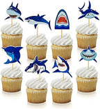 40 PCS Shark Cupcake Toppers Shark Theme Party Supplies Kids Birthday Party Supplies Decorations