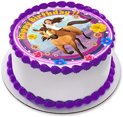 Riding free spirit edible cake topper image Horses- Birthday Icing Topper Icing sheets/Edible decoration INCLUDES: 8" round cake topper + 15 cupcake topper 2" each PRECUT