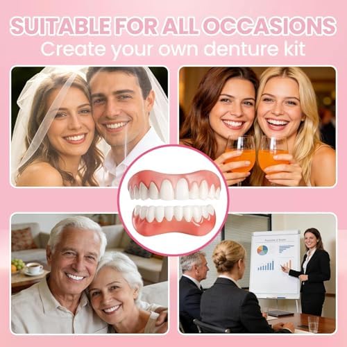 Snap on Veneers, Natural-Looking Silicon Dentures for Women & Men, Comfortable Top & Bottom Fake Teeth & Easy to Use