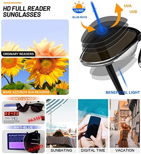 MARE AZZURO Reader Sunglasses 2.0 Women Outdoor Sun Reading Glasses 1.00 1.25 1.50 1.75 2.00 2.25 2.50 2.75 3.00 3.50 4.00 (Black+clear, 200)