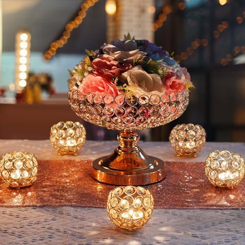Hollow-Carved Design Crystal Fruit Bowl Food Bowl for Table Centerpiece, Fruit/Artificial flowers Holder for your Counter,Elegant Crystal Bowl for Party table(Gold, 1PC)