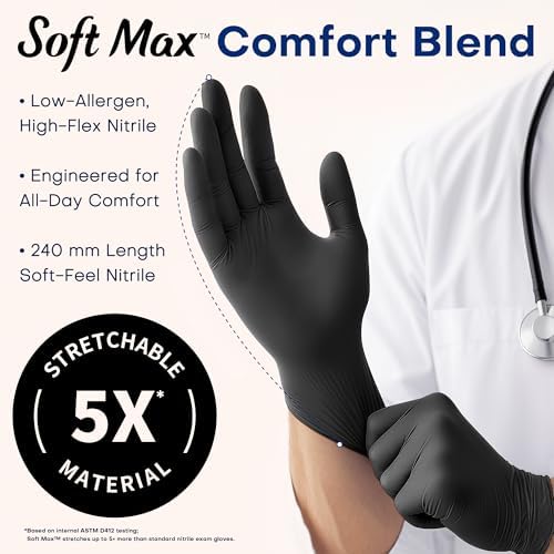 Supmedic Medical Soft Max™ Black Nitrile Disposable Gloves, 100 Pcs, Latex-Free & Powder-Free Food Safe Food Prep Exam Gloves