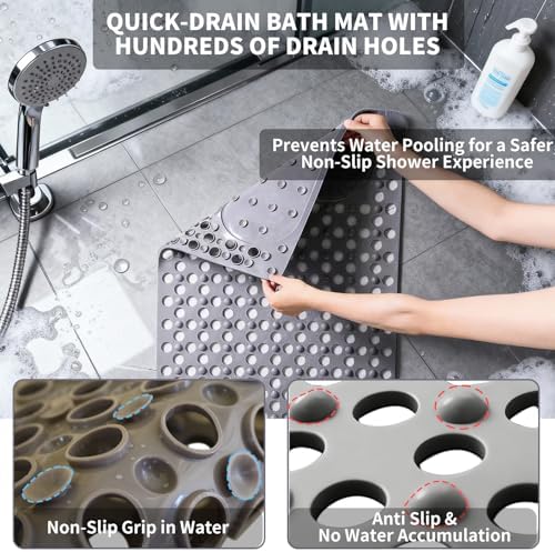Bath Tub Shower Mat with Soft Shower Foot Scrubber Mat for Massage,Non Slip Bathtub Mat with Strong Suction Cups, Silicone Shower Foot Scrubber Mat (Gray, 31.5" X 19.7"(Rectangular))