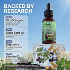 Clean Nutra Oil of Oregano Drops Black Seed Oil Elderberry Vitamin D D3 K2 Olive Garlic Immune Support Supplement Wellness Formula Zinc Supplements Liquid 2 Fl Oz BotaniGuard Vegan, Non-GMO