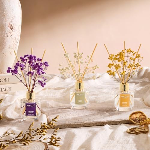 Airkeep Reed Diffuser Set of 3,Clean Linen Cashmere Vanilla Lavender Garden Oil Reed Diffusers for Bedroom Living Room Office Aromatherapy Oil Reed Diffuser for Gift 50ml x 3