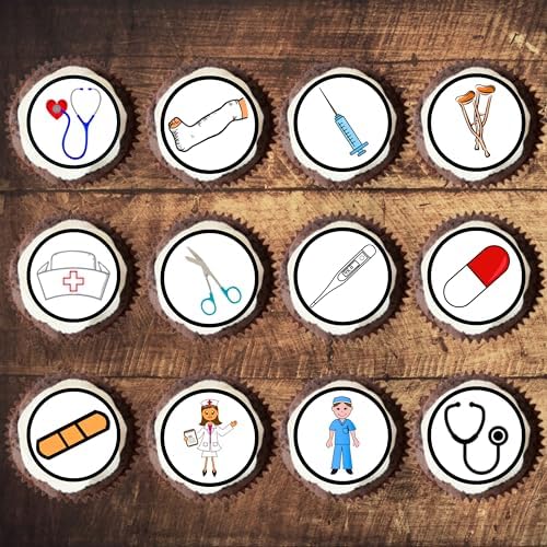 48 Nurse Edible Cupcake Toppers, Hospital Cake Decorations, Doctor Graduation Decorations, Nurse Graduation Decorations, Nurse Party Decorations, Nursing School, 48 x 1.18 Inch 3cm Uncut