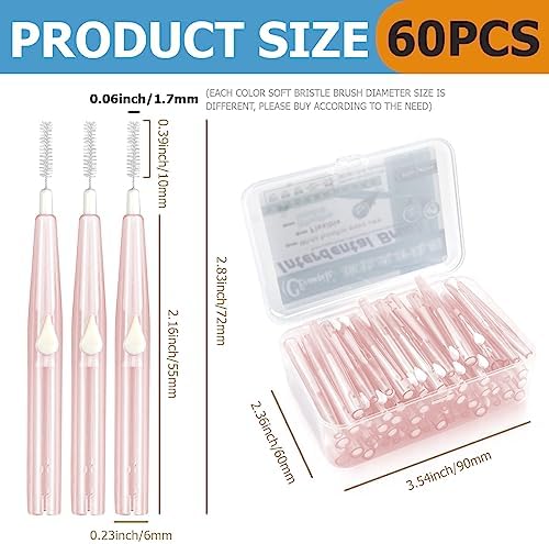 60PCS Interdental Brush Push-Pull Type Slim Tooth Cleaning Tool Soft Toothpick Cleaners Tooth Flossing Head Oral Dental Hygiene Brush