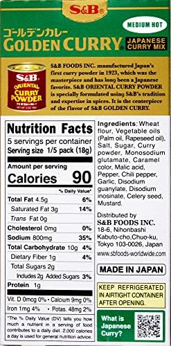 S&B, Golden Curry Japanese curry Mix, Medium Hot, 3.2 oz (Pack of 4)