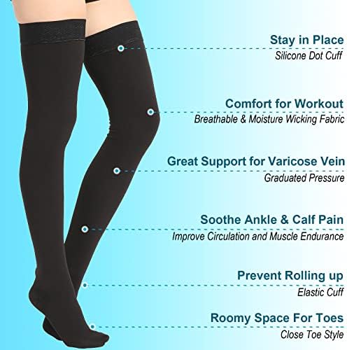 Thigh High Medical Compression Stockings For Women & Men,20-30 mmHg Thigh High Compression Socks,Closed Toe Graduated Support Hose with Silicone Dot Band-Ideal For Varicose Vein,Edema,Swelling