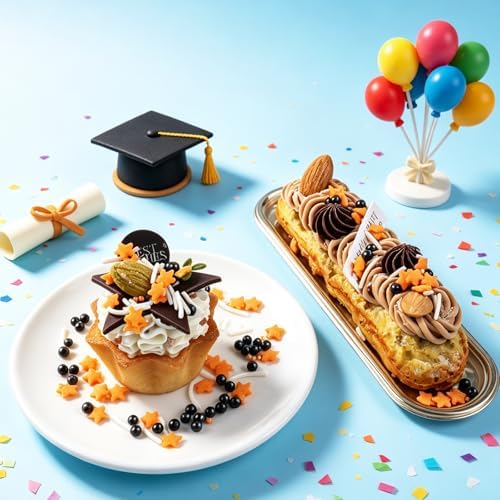 Graduation Sprinkles Edible, Orange and Black Sprinkles for Cake Decorating, Ice Cream, Cookies and Donuts Toppings, Graduation Party Supplies