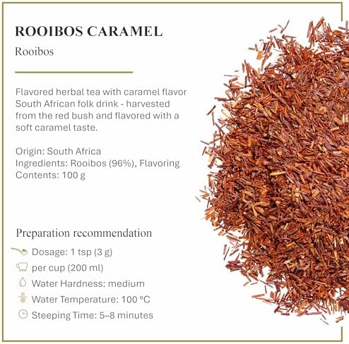 Ronnefeldt Rooibos Caramel – Loose Leaf Herbal Tea with Natural Caramel Flavour – 100g Pack – Fine South African Red Bush