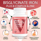 Iron Bisglycinate 30 mg with Vitamin C - High Absorption Iron Supplements for Anemia, Energy & Healthy Red Blood Cells - Gentle on Stomach, Non-Constipating, Non-GMO - 90 Vegan Capsules