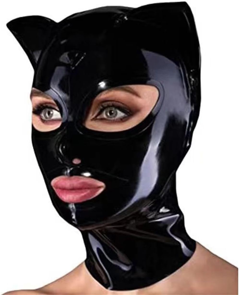 Latex Head Cover Black Latex Mask Latex Face Hood Rubber HeadMask Back Zipper for Cosplay Party Club Wear