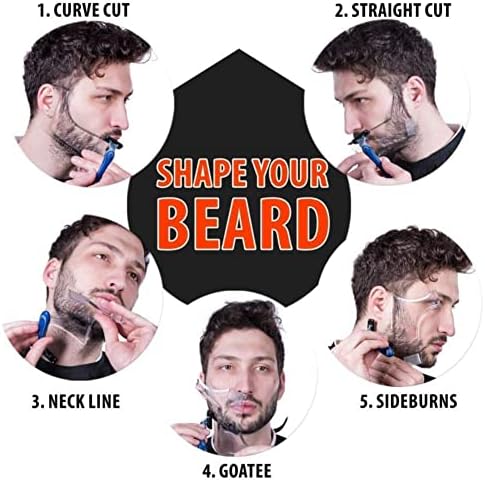 2PCS Men's Beard Shaping Tool Template, Beard Guide Shaper with Inbuilt Comb, Multi-liner Edges Shave for Curve/Straight/Neckline/Goatee/Sideburns (Clear-2pcs)