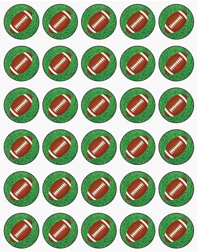 30 x Footballs in Grass Themed Edible Cupcake Toppers | Uncut on Wafer Sheet- Qty 30-1.5” each