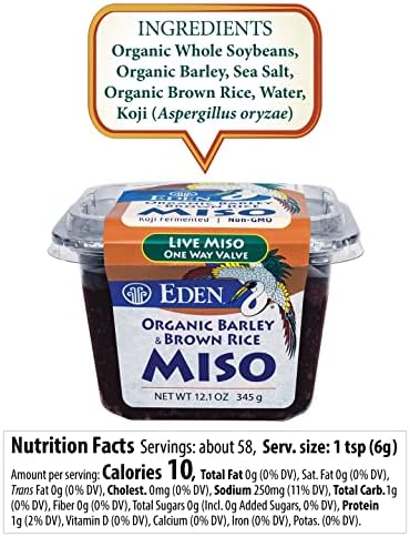 Eden Organic Barley & Brown Rice Miso Paste, Mugi & Genmai, Live Culture, Umami Rich, Made in Japan, 12.1 oz (345g)