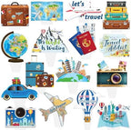 48pcs Travel Theme Cupcake Toppers Adventure Awaits Party Decorations Let The Adventure Begin Bon Voyage Map Theme Cupcake Toppers for Around The World Party Supplies