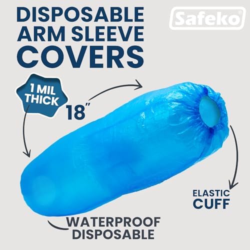Disposable Arm Sleeve Covers - 18” Waterproof Polyethylene Protective Oversleeves with Elastic Cuff - 1 Mil Thick