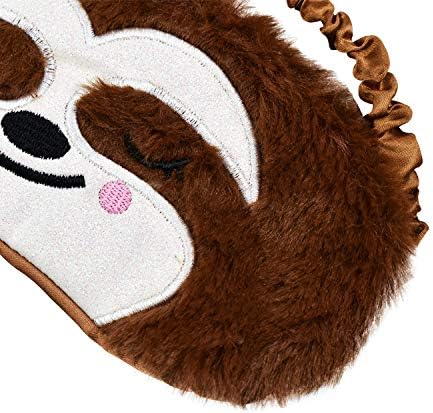 Cute Sloth Sleeping Mask, Soft Fluffy Plush Blindfold Funny Novelty Animal Sleep Mask Eye Cover Eyeshade for Kids Girls Boys Women Men Night Nap Travel Meditation (Brown, Sloth)