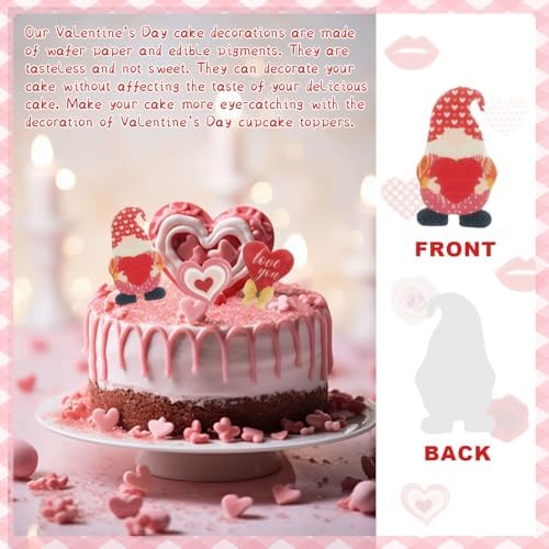 72Pcs Edible Valentine's Day Cupcake Toppers with Lips, Bear, Rose, Diamond, Heart Designs for Valentine's Day Theme Party Supplies Cake Decorations