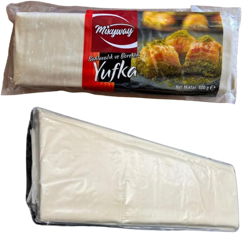 Mixyway Phyllo Dough for Baklava Borek, Turkish Yufka, Partially Pre Baked Very Thin Filo Pastry Dough Leaves, Fillo Pastry Dough Sheets, 1.75lb (800g) 44 pcs