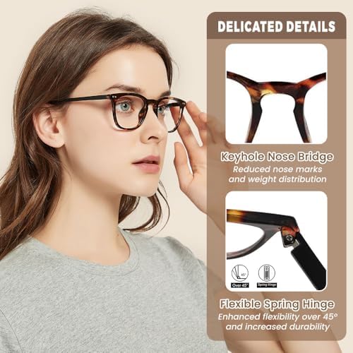 JiSoo Reading Glasses Women 1.5 Stylish Designer Readers 1.5, Womens Reading Glasses 1.5+ with Spring Hinge, Tortoise