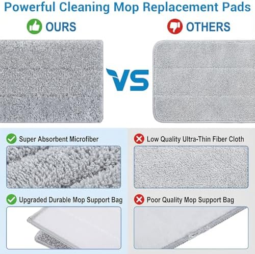 20Pcs Mop Replacement Pads Compatible with Flat Mop or Mop Bucket Set, 13" X 4.9" Universal Mop Pads Mop Head Refills Washable Wet Mops, Microfiber Flat Mop Pad for Most 11-13” Size Mops