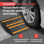 Pyle 8 Ft. Rubber Curb Ramp Set - Pack of 2 Heavy Duty Non-Slip Threshold Ramps for Driveways & Sidewalks, Waterproof, Yellow Reflective Strips, Expansion Screws Included, 48’’x16’’x2.6’’ Inches