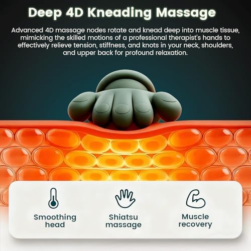 Shiatsu Neck Massager with Heat, 4D Kneading & Deep Tissue Massage for Neck and Back, Portable Wireless Massager for Shoulder Pain Relief at Home, Office and Car