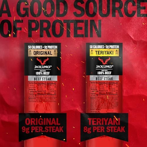 Jack Link's Beef Steaks - Original & Teriyaki - Ready to Eat Real Meat Protein Snacks - 8-9g Protein per Serving - Made with 100% Real Beef - (12 Pack) 0.8 oz Meat Snacks