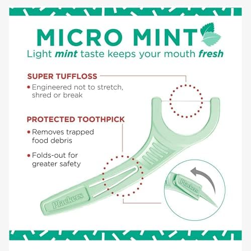 Plackers Micro 12 Counter Flosser with Travel Case, Mint, 2-Pack