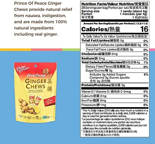 Prince of Peace Blood Orange Ginger Chews, 4 oz. – Candied Ginger – Candy Pack – Ginger Chews Candy – Natural Candy