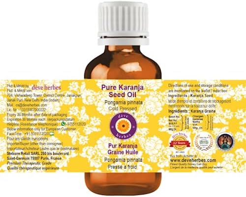 Deve Herbes Karanja Seed Oil (Pongamia pinnata) | Cold Pressed | Pure | Natural | Undiluted | For Diluting Essential oils | For Skin & Massage | Non-Sticky| Lightweight| Men & Women | 100ml (3.38 oz)