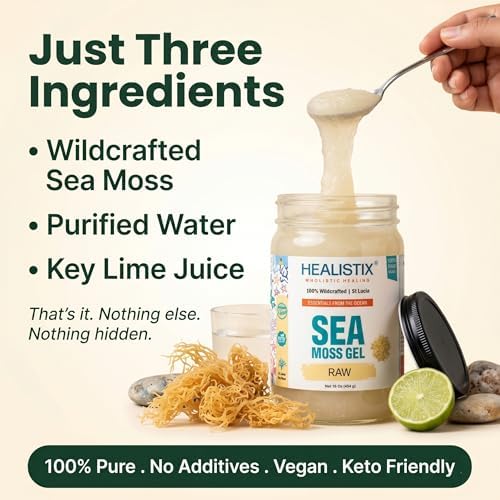 Healistix Raw Sea Moss Gel [16 Oz] - Exquisitely Crafted from Irish Seamoss Wildcrafted in The Pristine Waters of St Lucia, A Natural Delight Sea Vegetable in Glass Jar
