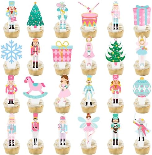Nutcracker Party Cupcake Decorations 48Pcs Nutcracker Christmas Cupcake Toppers Nutcracker Cupcake Picks Christmas Ballet Theme Cake Topper for Winter Holiday Party Dessert Supplies